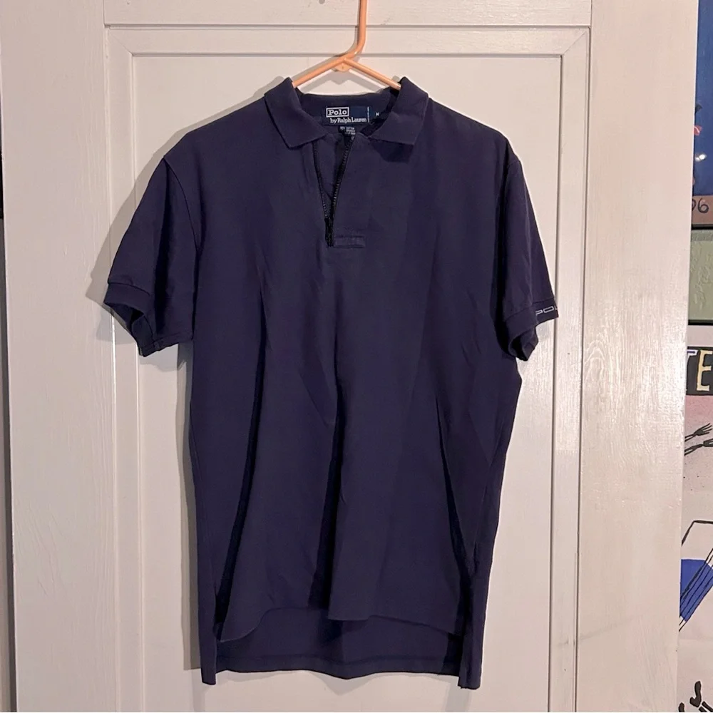 Polo by Lauren Ralph Navy Blue Short Sleeve Polo Shirt with Zip Collar Medium